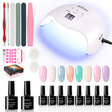 Gel Nail Polish Kit with UV Light - 48W UV LED Nail Dryer Lamp, 8 Pastel Spring Summer Colors Gel Nail Polish Set Starter Kit with Base & No Wipe Top Coat and Manicure Tools by Tecanne