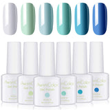 AwsmColor Gel Nail Polish Set, Tranquil Teal Color LED Soak Off Nail Gel Polish Kit Green Blue White Color Nail Art 6 Bottles 8ML Texture Gels Gift for Women Girl 2020 Nail Colors Design