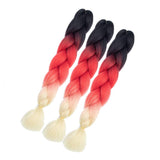 6pc/lot Ombre Braiding Hair Synthetic Braiding Hair Extensions (24inch, black-red-blonde) …
