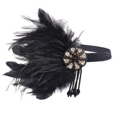 1920s Flapper Elastic Headband-Roaring 20s Accessories Feather Headband Great Gatsby Flapper Hair Accessories for Women (15-black)