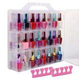 Clear Portable Nail Polish Organizer,Double -Sided Organiser,Dust-Proof,48 Bottles Adjustable Dividers Space Saver and Nail Polish Carrying Case with 2 Toe Separators-Transparent