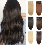 20” Long Clip In On Hair Extension 3 Pcs 8 Clips 3/4 Full Head Real Thick Hairpiece Clip In Curly Straight Synthetic Heat Resistant Hair 190g(20"straight,dark brown)