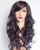 Wigs for women Cosplay wig Dark Brown Wavy Curly 24inches Synthetic Wigs With Bangs Halloween costume wig Brown Long Hair Wigs for Women (Dark Brown)