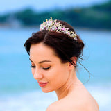 Nicute Bride Wedding Crowns and Tiaras Gold Crystal Bridal Princess Crown with Earrings Opal Headpieces for Women and Girls