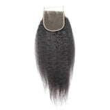 Forawme 8A Unprocessed Brazilian Hair Pieces Free Part Top Closure 20 Inch 130% 1B Soft Remy Human Hair Kinky Straight Lace Closure With Baby Hair 4X4