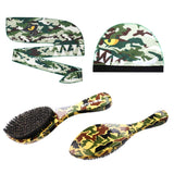 Premium camo Silky Durag for Men,wave cap & 360 wave brush made by Boar Bristle