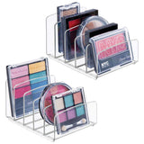 mDesign Plastic Divided Makeup Organizer for Bathroom Countertops, Vanities, Cabinets - Cosmetic Storage Solution for, Eyeshadow Palettes, Contour Kits, Blush, Face Powder - 5 Sections, 2 Pack - Clear