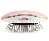 Portable Electric Ionic Hair Brush Comb Vibration massage hairbrush Mini Hair Brush Comb pettine Massager small Round comb teeth home and travel (pink)