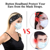 Headband with Buttons for måsk, Button Headbands for Nurse Doctor Girls Yoga Running Sports Elastic Headbands with Button,Fashion Soft Non Slip Button Hair Band for Women (ROSE BLK WHT-3PCS)