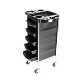 Salon SPA Rolling Trolley Storage Cart Coloring Beauty Salon Hair Dryer Holder with 5 Drawers for Tool Storage (ABS & Stainless Tube Pole)