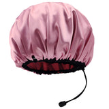 UWEIVV 1 Packs Adjustable Shower Caps Plus Size Shower Caps for Women Silky Satin Double Layers Bathing Shower Hat Hair Protection EVA Shower Caps Reusable Waterproof PINK DESIGN