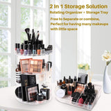 SUNFICON Rotating Makeup Organizer Detachable Makeup Storage Tray Large Cosmetic Holder 360 Spin Makeup Carousel Display Case Caddy Vanity Bathroom Countertop Birthday Christmas Gift Acrylic Clear