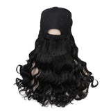 Long Body Wave Wig With Black Adjustable Baseball Cap, Curly Wavy Synthetic Hair Extensions Attached Removable Hat （1B)）