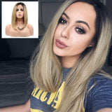 Karissa Hair Short Bob Lace Front Wigs for Women Ombre Blonde Side Part Heat Resistant Synthetic Lace Front Wig Dark Root Blonde Short Haircut Hand Tied Replacement Full Wig