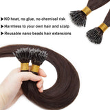 SEGO Nano Bead Ring Human Hair Extension Pre Bonded Nano Tip Remy Hair Extensions Micro Beads Rings Loop Hand Tied Hairpiece 20 Inch #02 Dark Brown 1g/strand 50g/pack