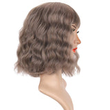 Fashion Gray color Bob Wigs with Bangs 12 13 14 Inch Natural Body Wave Hair Style Shawl Hair Wig Short Curly Wave Hair Wigs for Fashion Women and Girls Good for Daily Use Cosplay Party