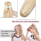 SEGO Jaw/Claw Clip Ponytail Extension Human Hair Clip in Ponytail Hair Extensions Pony Tails Hair Extensions 100% Real Remy Hair Long Straight For Women #613 Bleach Blonde 18 Inch 115g