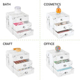 mDesign Plastic Makeup Organizer Storage Station Cube, 3 Drawers for Bathroom Vanity, Cabinet, Countertops - Holds Lip Gloss, Eyeshadow Palettes, Brushes, Blush, Mascara, 2 Pack - Marble