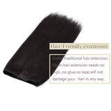 22 Inches Hidden Crown Human Hair Extensions One Piece Invisible Wire Hair Extensions Secret Miracle Wire With Transparent Fish Line Headband Long Straight #1B Natural Black 22'' 75g