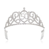 YZHSTONE Women 50th Birthday Queen Crowns Tiaras for Female 50th Birthday Queen Tiaras Crowns Women Girls Princess 50th Birthday Costume Prom Queen Silver Crystal Rhinestone Tiara Crowns