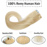 18 Inch Tape in Hair Extensions Remy Human Hair 30g 20pcs #613 Bleach Blonde Straight Hair Seamless Skin Weft Glue in Human Hairpieces with Double Sided Tape