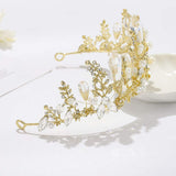 Fairyu Gold Baroque Queen Crown Rhinestone Pearl Bride Tiaras and Crown Royal Wedding Hairpieces for Women and Girls