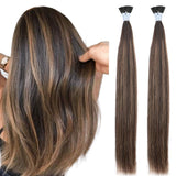 Creamily I Tip Hair Extensions Human Hair Fusion Stick Tip 16 Inch 100% Remy Hair Extensions Cold Fusion Tipped Hair Extensions for Women(#B2-6-2 Balayage Dark Brown to Golden Brown)