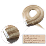 20 PCS Tape In Human Hair Extensions Double Side Tape Skin Weft Invisible Hair Extensions Hightlight Balayage Long Straight For Women (22'',50g/20pcs,#18P613 Ash Blonde&Bleach Blonde)