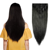 Double Weft 100% Clip in Remy Human Hair Extensions #1 Jet Black 10''-22'' Grade 7A Quality Full Head Thick Thickened Short Soft Silky Straight 8pcs 18clips for Women Beauty 10" / 10 inch 110g