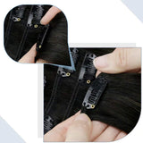 LaaVoo Ombre Clip in Hair Extensions 14 Inch Black Clip in Human Hair Extensions Off Black Fading to Silver Grey Mixed Black 5pcs 70g Silky Soft Real Hair Clip in Extensions