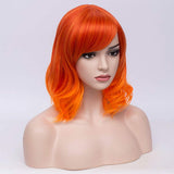 BERON Women's Short Orange Wavy Bob Wig Curly Wig with Fringe Bangs Halloween Cosplay Wig Daily Use Synthetic Wigs (Ombre Orange)