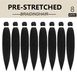 8 packs Black Braiding Hair Pre Stretched Ez Braiding Hair Easy Braid Soft Yaki Texture Synthetic Braiding Hair for Box Braids Hair Not Itchy Hot Water Setting Braids Hair for Senegalese Twist Hair