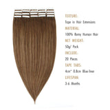 Glowingwin Tape in Premium Quality Silky Natural Hair Straight Real Hair Extensions   Rooted Bronze Color 20 inch 20pcs 60g