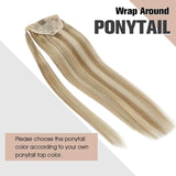 VeSunny Ponytail Extensions Human Hair Caramel Blonde Highlighted Bleach Blonde Wrap Around Clip in Ponytail Extension Blonde Straight 80g/set