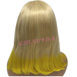 Ombre Blonde Wigs Lace Front Wig Glueless Human Hair 12inch Straight Short Bob Wigs Pre Plucked 150% Density 13x4 Middle Part Bleached Knots 2 Blonde to Yellow Hair Ends for Women #613/yellow