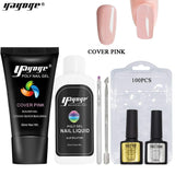 Yayoge Nail Builder Gel Kit 30ml Cover Pink Nail Extensions Gel with Base Coat Top Coat Slip Solution and Manicure Tools for Nail Extensions Nail Art DIY Salon and at Home (Cover Pink)