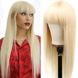 613 Blonde Straight Human Hair Wigs with Bangs Machine Made Wigs Brazilian Virign Straight Wigs 20 Inch Honey Blonde Human Hair Wigs 150% Density