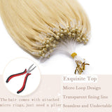 SEGO Micro Link Hair Extensions Human Hair MicroBead Hair Extensions Highlight Pre Bonded Micro Ring Human Hair Extensions Straight Real Hairpiece 50g 100 Strands 16inch 613# Bleach blonde