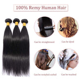 100% Unprocessed Brazilian Virgin Hair Extensions Human Hair Bundles Straight Human Hair Weft Weave Grade 7A Natural Hair #1B Natural Black 24'' 100g