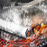 Pellet Smoker Tube, 12'' Stainless Steel BBQ Wood Pellet Tube Smoker for Cold/Hot