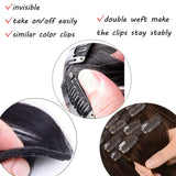FAAAL 16" Clip in Human Hair Extensions Full Head 130g 7 Pieces 16 Clips Jet Black Double Weft Brazilian Real Remy Hair Extensions Thick Body Wave Silky (16" 130g, 1)