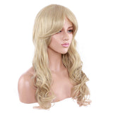 Long Wavy Golden Blonde Wig With Bangs Heat Resistant Sysnthetic Hair Full Wig For Women Lady Natural Cosplay Party