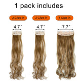 Clip in Hair Extensions 3Pcs 8Clips Curly Wavy Thick Full Head Double Weft Clip on Synthetic Hair Extension Wavy Hairpieces for Women Ginger Brown Mix Bleach Blonde 18"-24"