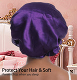 Silk Bonnet for Women Satin Bonnet for Curly Hair Sleep Cap Double Layer Large Silk Hair Bonnet for Black Women Natural Hair (One Size, Purple+Champagne)