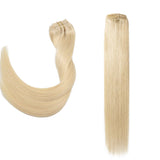 Komifa Remy Hair Extension Clip in Hair Extension Human Hair, Straight Virgin Hair Weft, Soft Natural Real Hair 100 Grams (16 Inch, #613 Bleach Blonde)