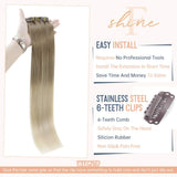 Fshine 18 Inch Clip In Hair Extensions Balayage Remy Real Human Hair Extensions Pastel Clip in Hair Color 8 Light Brown Fading to 60 White Blonde Full Head 100 Gram 10Pcs Per Set Clip Ins