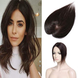 20 Inch Human Hair Clip in Toppers for Women Thin Clip on Crown Top Hairpiece Silk Base Natural Toupee for Thinning Hair #2 Dark Brown