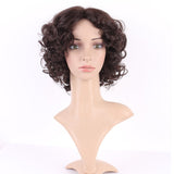 S-noilite Women Medium Short Curly Hair Wig Cosplay Party Costume Heat Resistant Synthetic Natural Fluffy Full Wigs,10inch,Dark Brown