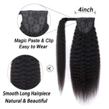 Seelaak Yaki Kinky Straight Human Hair Wrap Around Ponytail Hair Piece with Clips Magic Paste Binding Pony Tail Hairpiece for Women 100g/set (20inch)