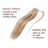 Wrap Around Remy Human Hair Ponytail Extension Thick Long Straight Hairpiece with Comb Clip in One Piece Magic Paste Pony Tail For Beauty 22''/22 inch 95g #18/613 Light Ash Blonde/Bleach Blonde